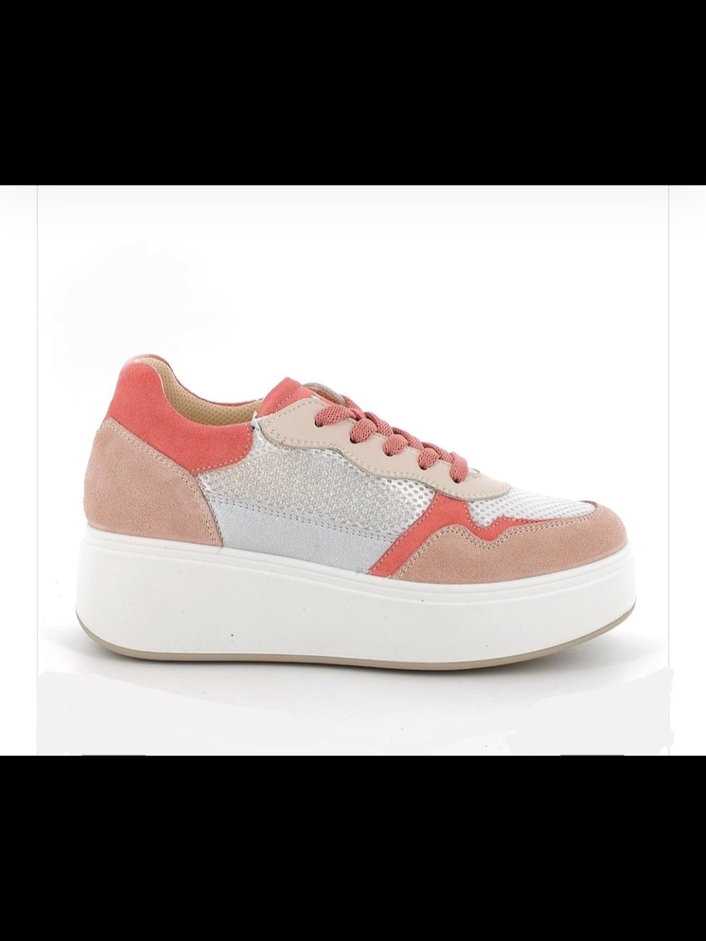 Igi And Co Made In Italy Suede Pink White Silver Platform LaceUp Sneakers 39